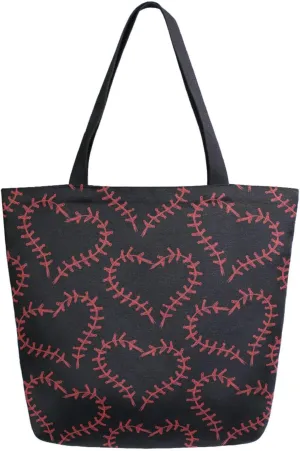 Naanle Extra Large Tote Handle Bags, Trendy Baseball in Hearts Black Canvas Reusable Market Beach Travel Gym Shopping Shoulder Bag for Women