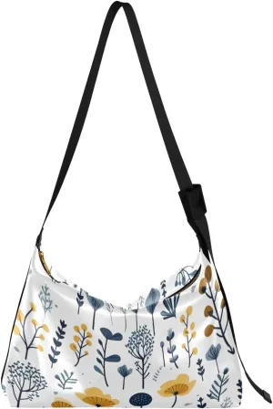 Nature Blue Leaf Tote Bag for Women Large Hobo Bags Hobo Crossbody Handbag Leather Hobo Bags with Adjustable Strap for Travel School