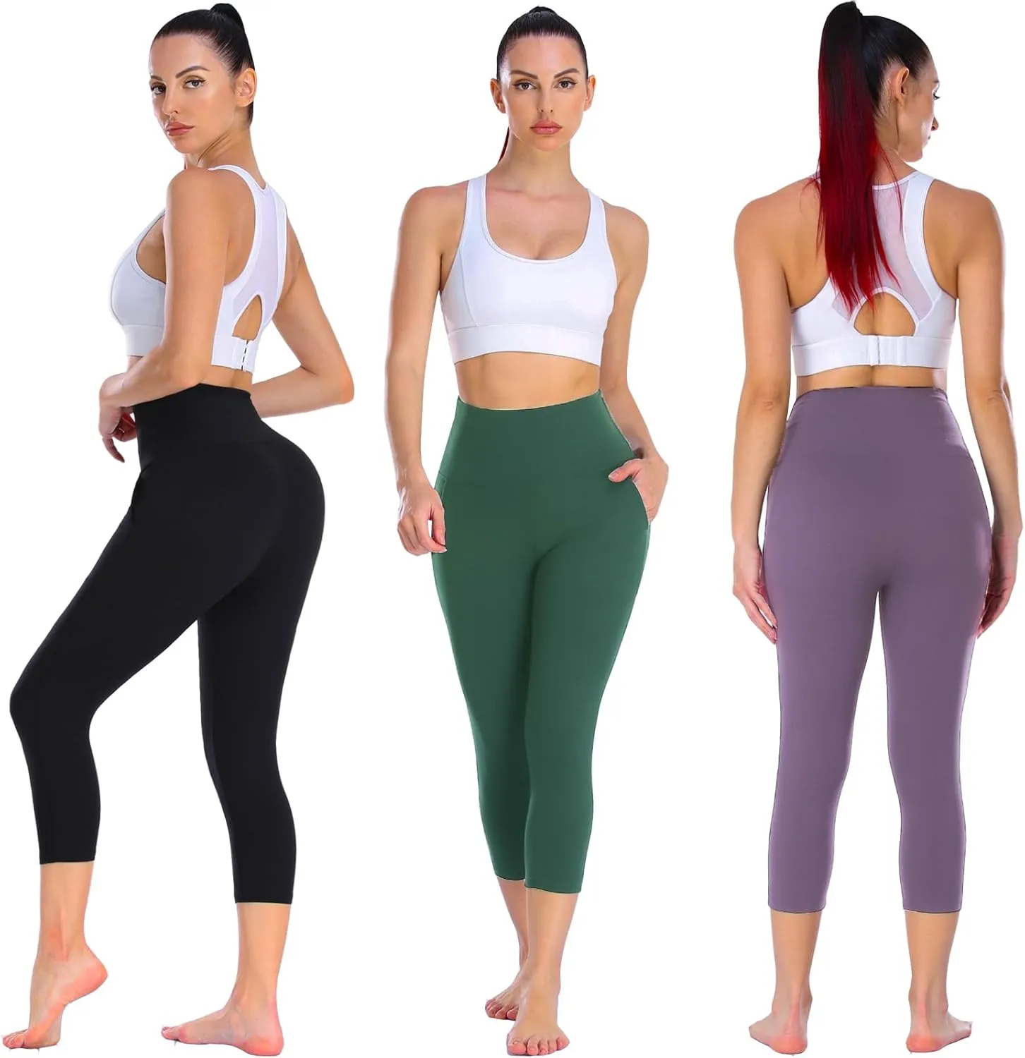 NEW YOUNG 3 Pack Leggings with Pockets for Women,High Waisted Tummy Control Workout Yoga Pants
