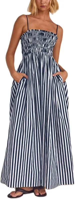 NUFIWI Women Summer Boho Striped Maxi Dress Spaghetti Strap Smocked Flowy Long Dress Ruffle Swing Tiered Beach Sundress