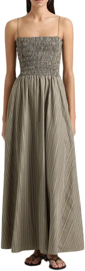 NUFIWI Women Summer Striped Maxi Dress Spaghetti Strap Backless Smocked Long Dress Boho Flowy A Line Beach Sundress
