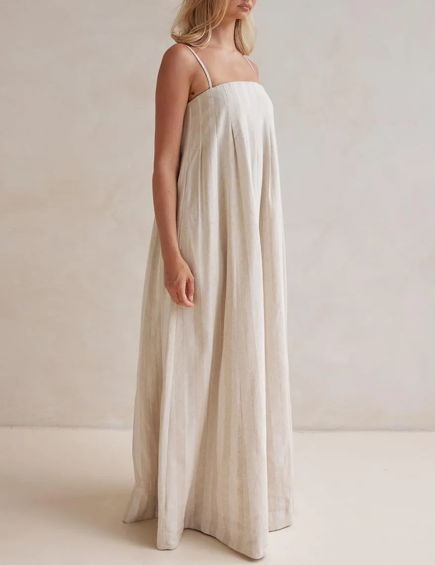 NUFIWI Women Summer Striped Maxi Dress Spaghetti Strap Backless Smocked Long Dress Boho Flowy A Line Beach Sundress