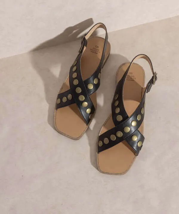 OASIS SOCIETY Kylie - Black Tan Studded Cross Band Summer Sandals