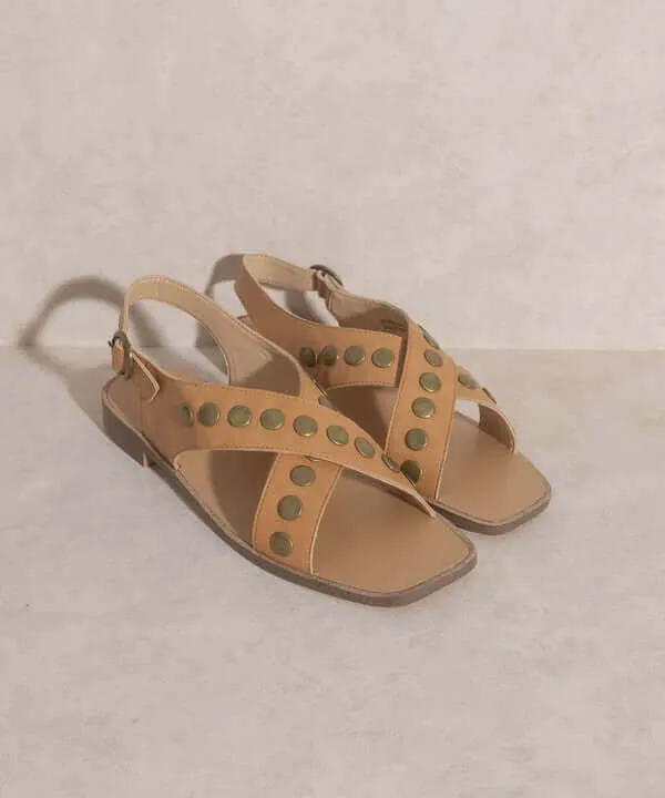 OASIS SOCIETY Kylie - Black Tan Studded Cross Band Summer Sandals