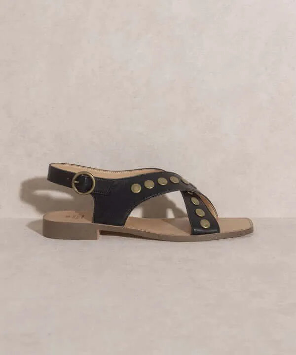 OASIS SOCIETY Kylie - Black Tan Studded Cross Band Summer Sandals