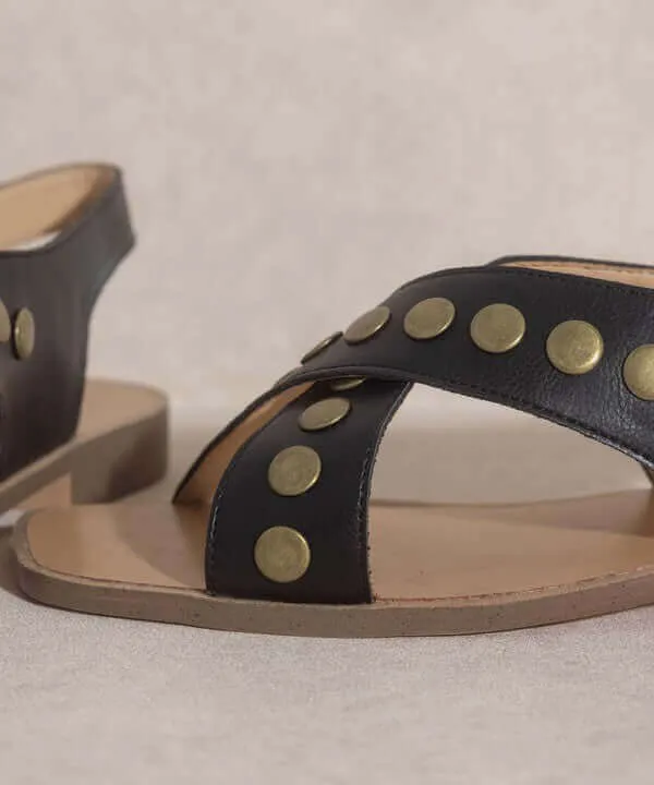 OASIS SOCIETY Kylie - Black Tan Studded Cross Band Summer Sandals