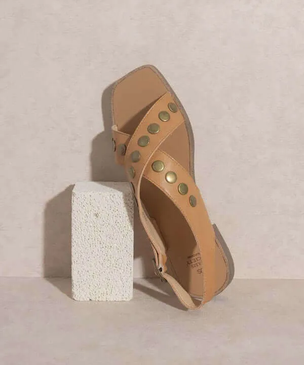OASIS SOCIETY Kylie - Black Tan Studded Cross Band Summer Sandals