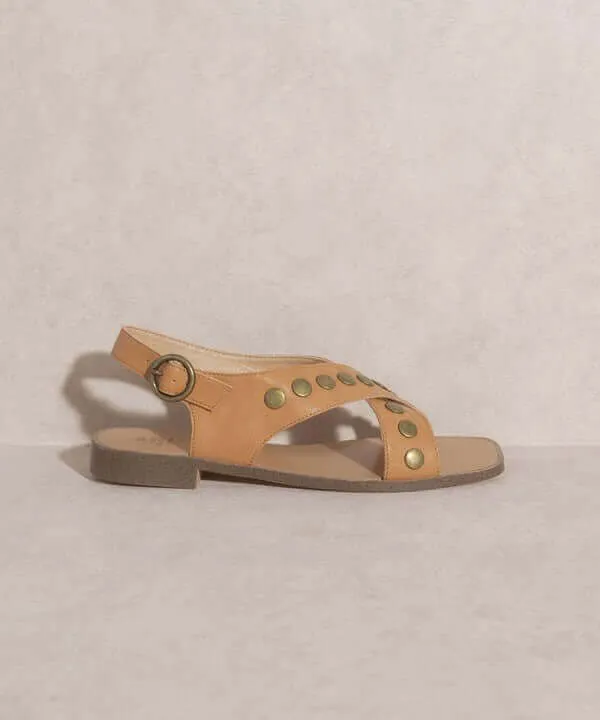 OASIS SOCIETY Kylie - Black Tan Studded Cross Band Summer Sandals