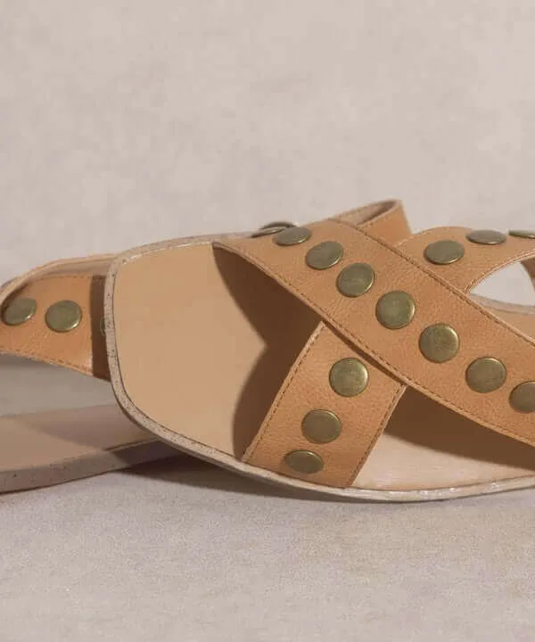 OASIS SOCIETY Kylie - Black Tan Studded Cross Band Summer Sandals