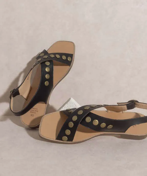 OASIS SOCIETY Kylie - Black Tan Studded Cross Band Summer Sandals