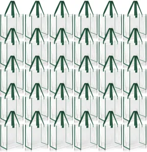 Paterr 30 Pcs Clear Tote Bag Stadium Approved Bulk 10 x 10 x 4 inch Plastic Tote Gifts Bags with Handle for Women Sports Gym(Green)