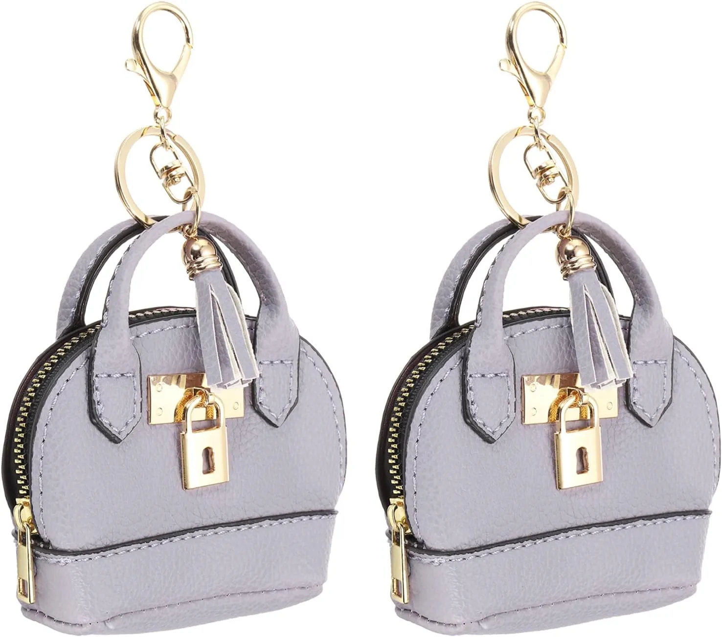 PATIKIL Mini Tote Bag Keychain, 2 Pcs Cute Coin Purse Keychain PU Leather Backpack Purse Key Chain Little Cosmetic Bag Keychains for Women Makeup Card Data Cable, Purple