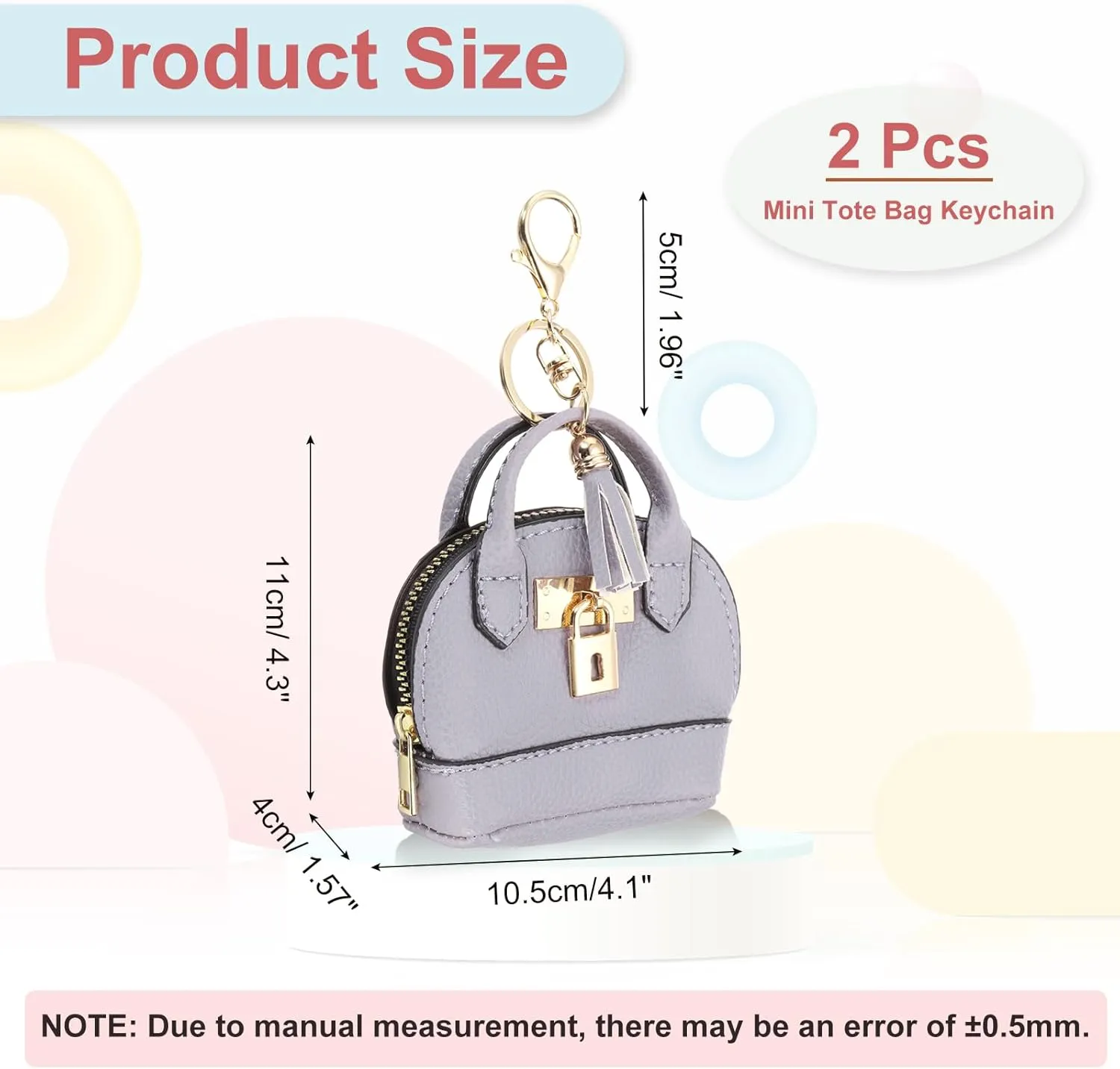 PATIKIL Mini Tote Bag Keychain, 2 Pcs Cute Coin Purse Keychain PU Leather Backpack Purse Key Chain Little Cosmetic Bag Keychains for Women Makeup Card Data Cable, Purple