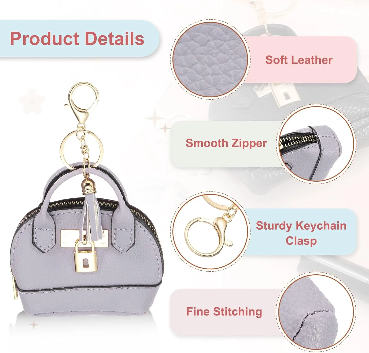 PATIKIL Mini Tote Bag Keychain, 2 Pcs Cute Coin Purse Keychain PU Leather Backpack Purse Key Chain Little Cosmetic Bag Keychains for Women Makeup Card Data Cable, Purple