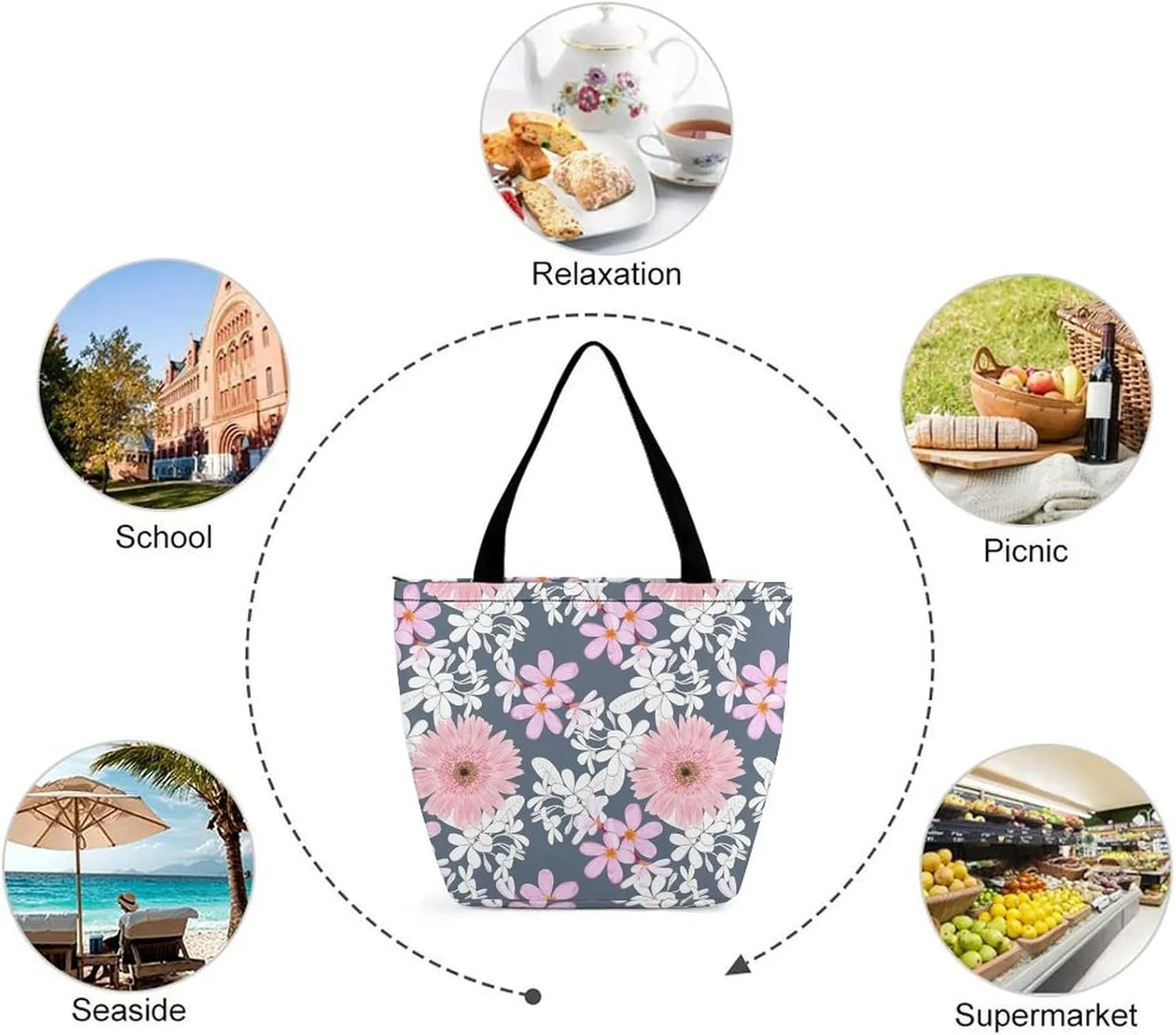 Pink Hibiscus Lily Flowers Hobo Handbags With Zipper Women's Tote Handbags