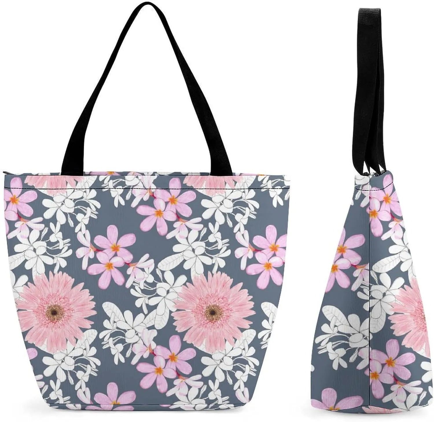 Pink Hibiscus Lily Flowers Hobo Handbags With Zipper Women's Tote Handbags