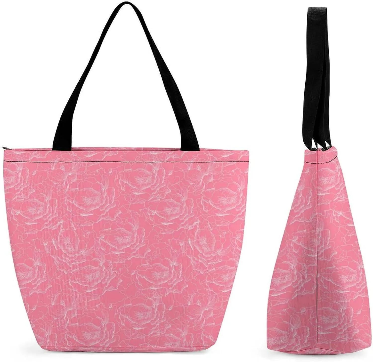 Pink Hibiscus Lily Flowers Hobo Handbags With Zipper Women's Tote Handbags