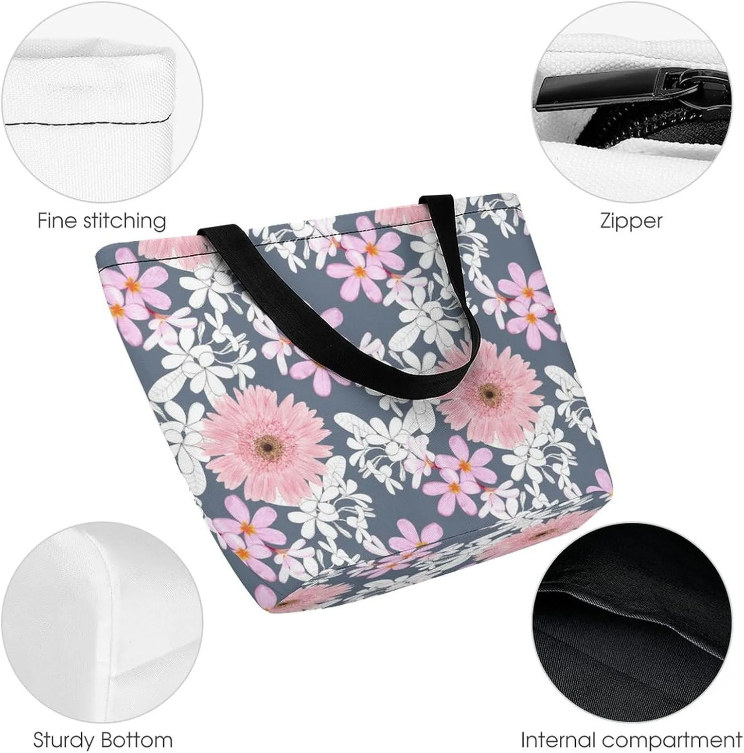 Pink Hibiscus Lily Flowers Hobo Handbags With Zipper Women's Tote Handbags