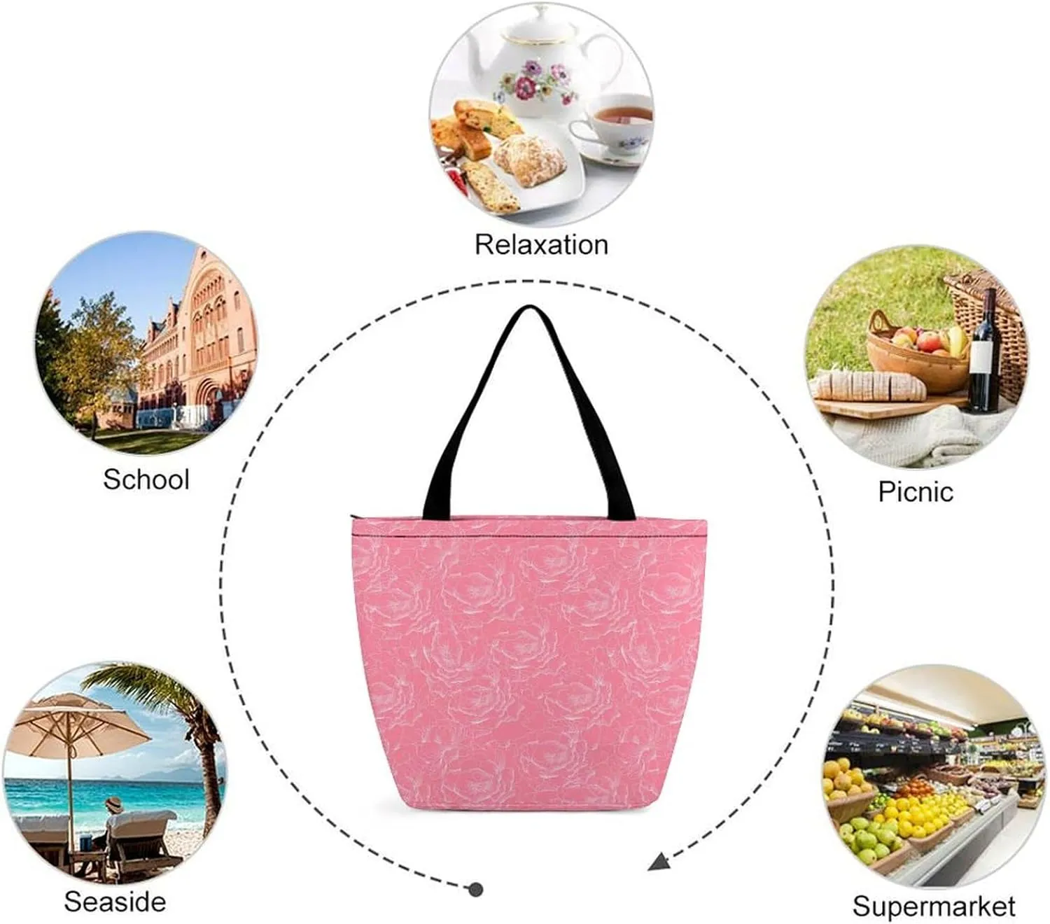 Pink Hibiscus Lily Flowers Hobo Handbags With Zipper Women's Tote Handbags