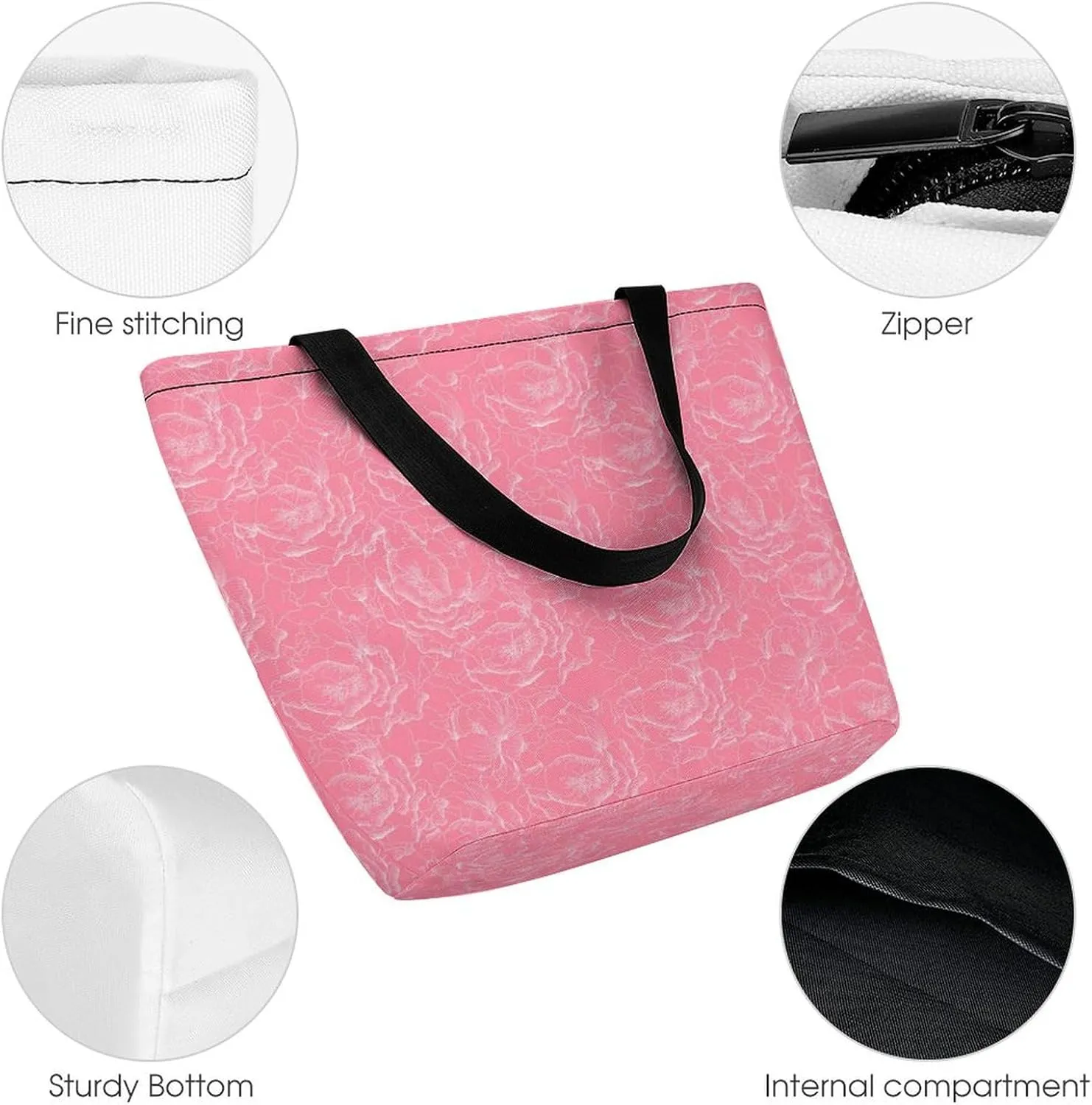 Pink Hibiscus Lily Flowers Hobo Handbags With Zipper Women's Tote Handbags
