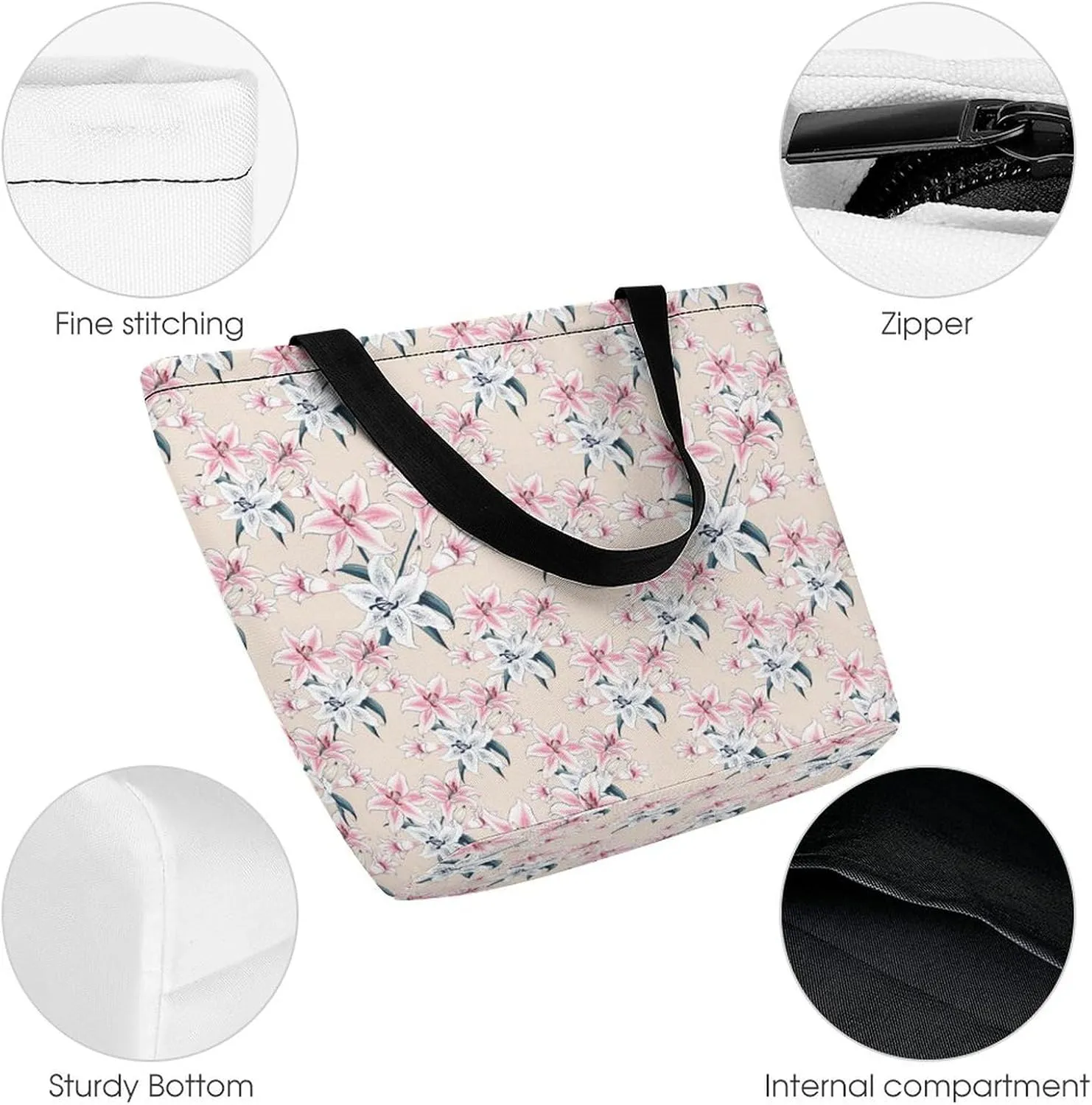Pink Hibiscus Lily Flowers Hobo Handbags With Zipper Women's Tote Handbags