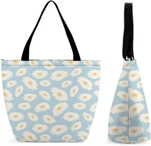 Pink Wild Flowers Print Hobo Handbags With Zipper Women's Tote Handbags