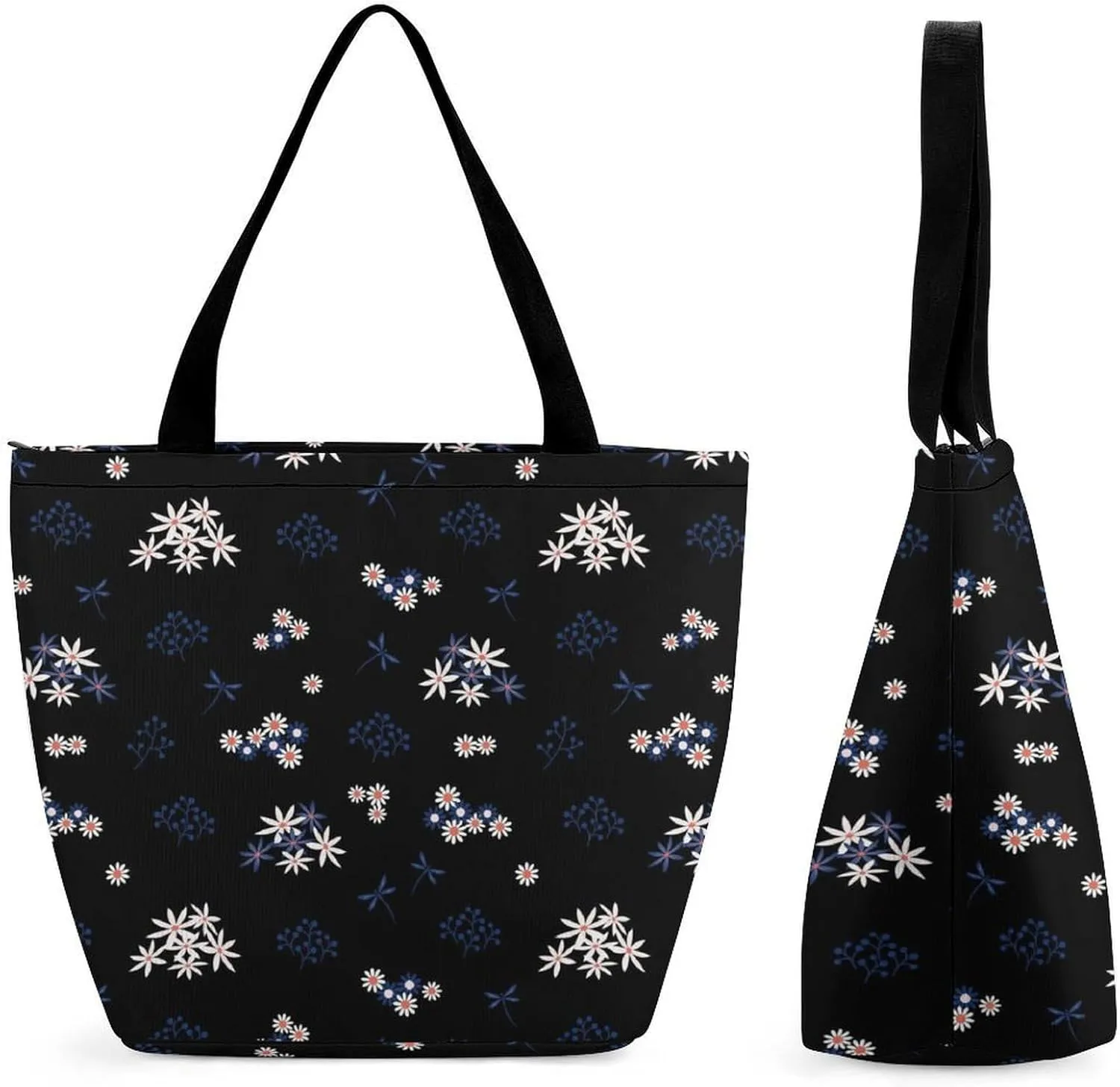 Pink Wild Flowers Print Hobo Handbags With Zipper Women's Tote Handbags