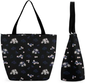 Pink Wild Flowers Print Hobo Handbags With Zipper Women's Tote Handbags