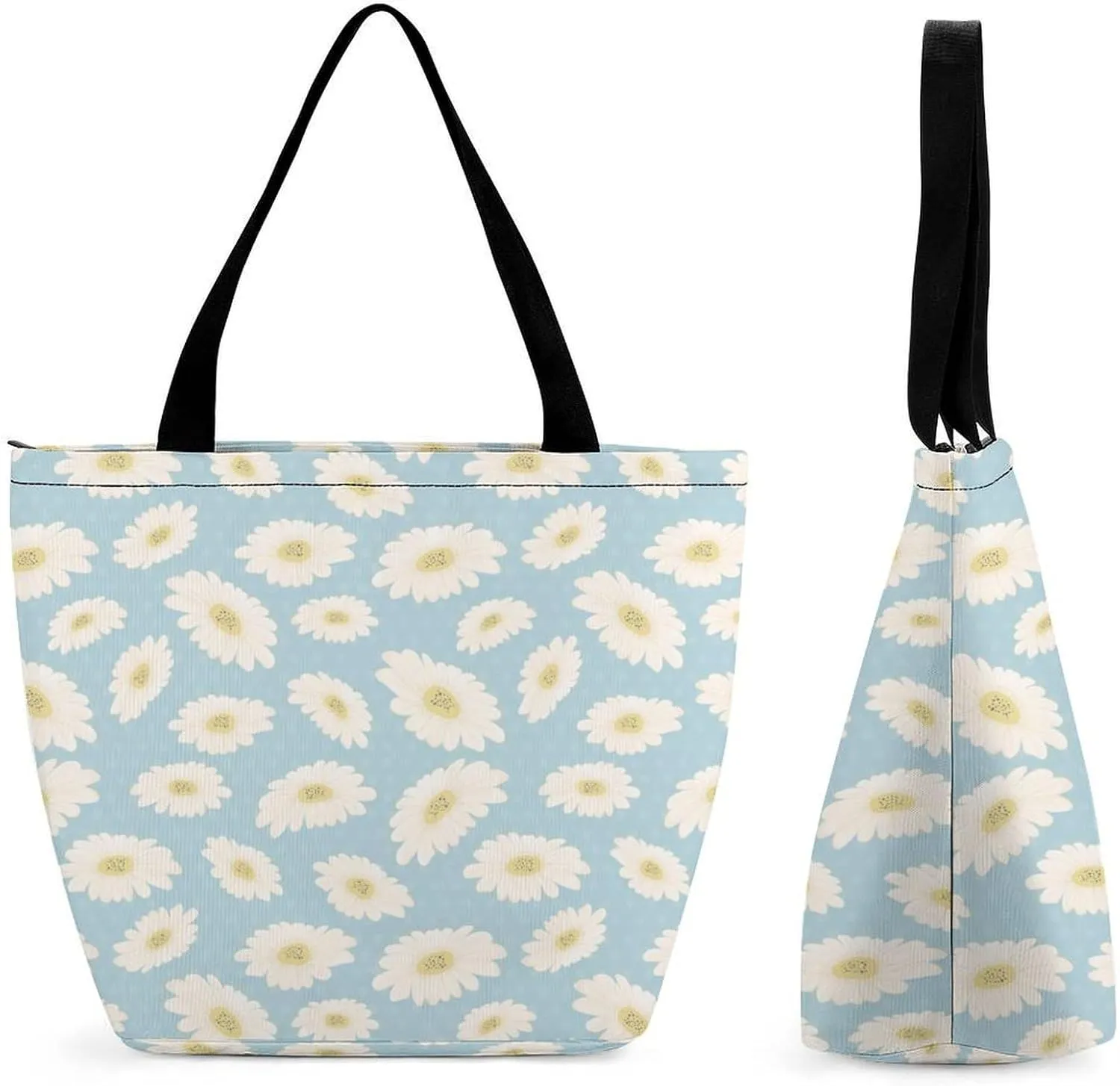 Pink Wild Flowers Print Hobo Handbags With Zipper Women's Tote Handbags