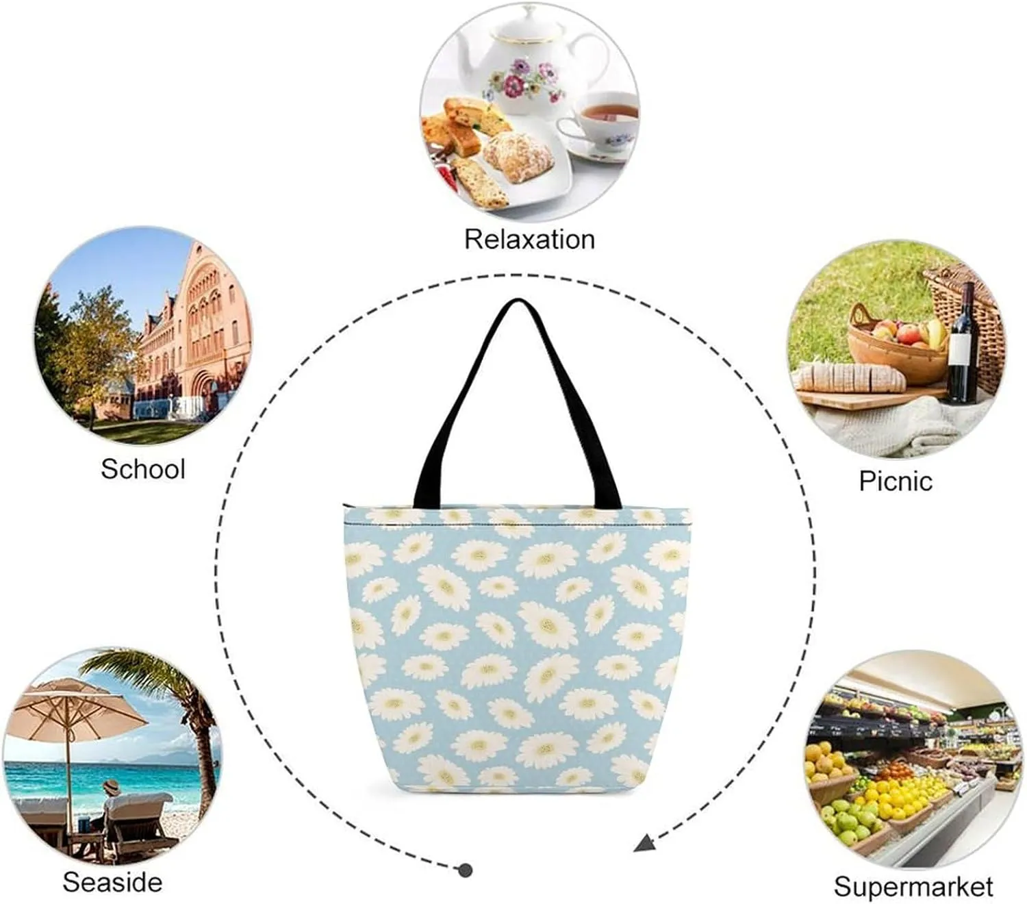 Pink Wild Flowers Print Hobo Handbags With Zipper Women's Tote Handbags