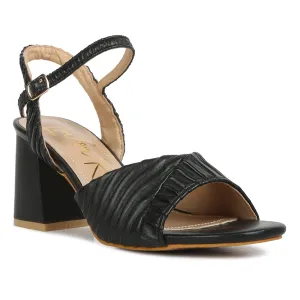 Pleated Strap Block Heel Sandals
