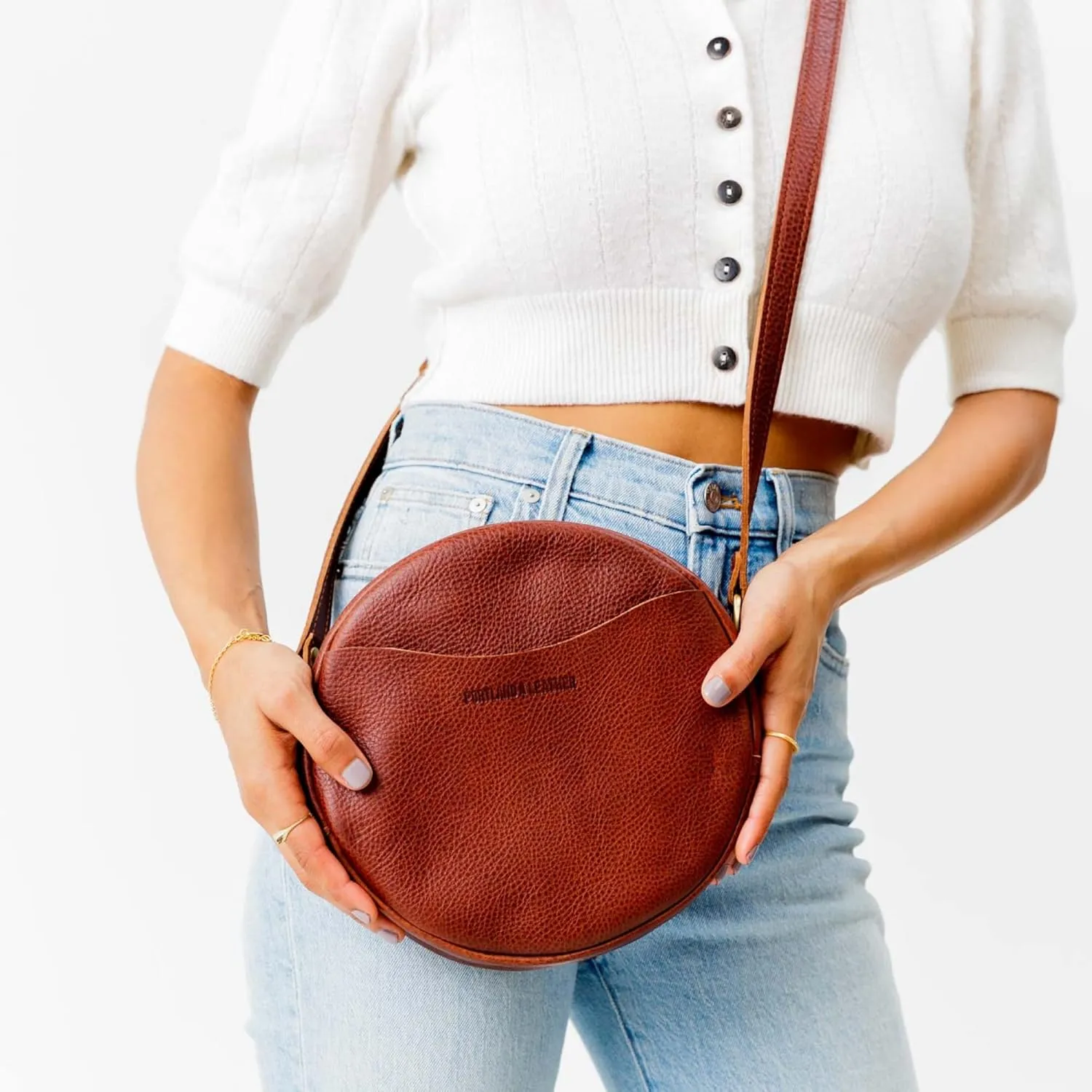 Portland Leather Goods Circle Crossbody Bag for Women  Handmade from the Finest Full-Grain Hides