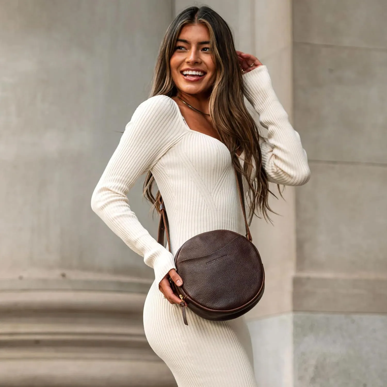 Portland Leather Goods Circle Crossbody Bag for Women  Handmade from the Finest Full-Grain Hides