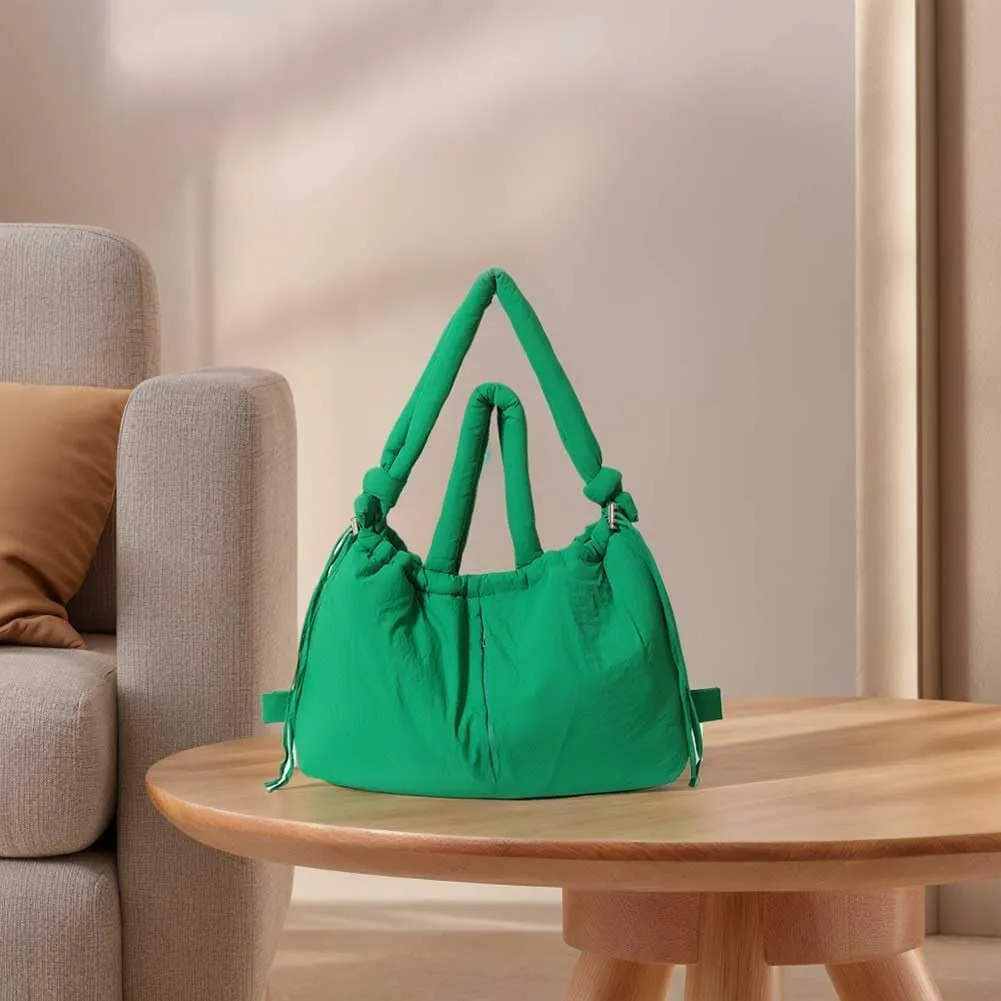 Puffer Tote Bag for Women Adjustable Strap Shoulder Bag Nylon Solid Crossbody Bag Large Capacity Puffy Purse for Sho