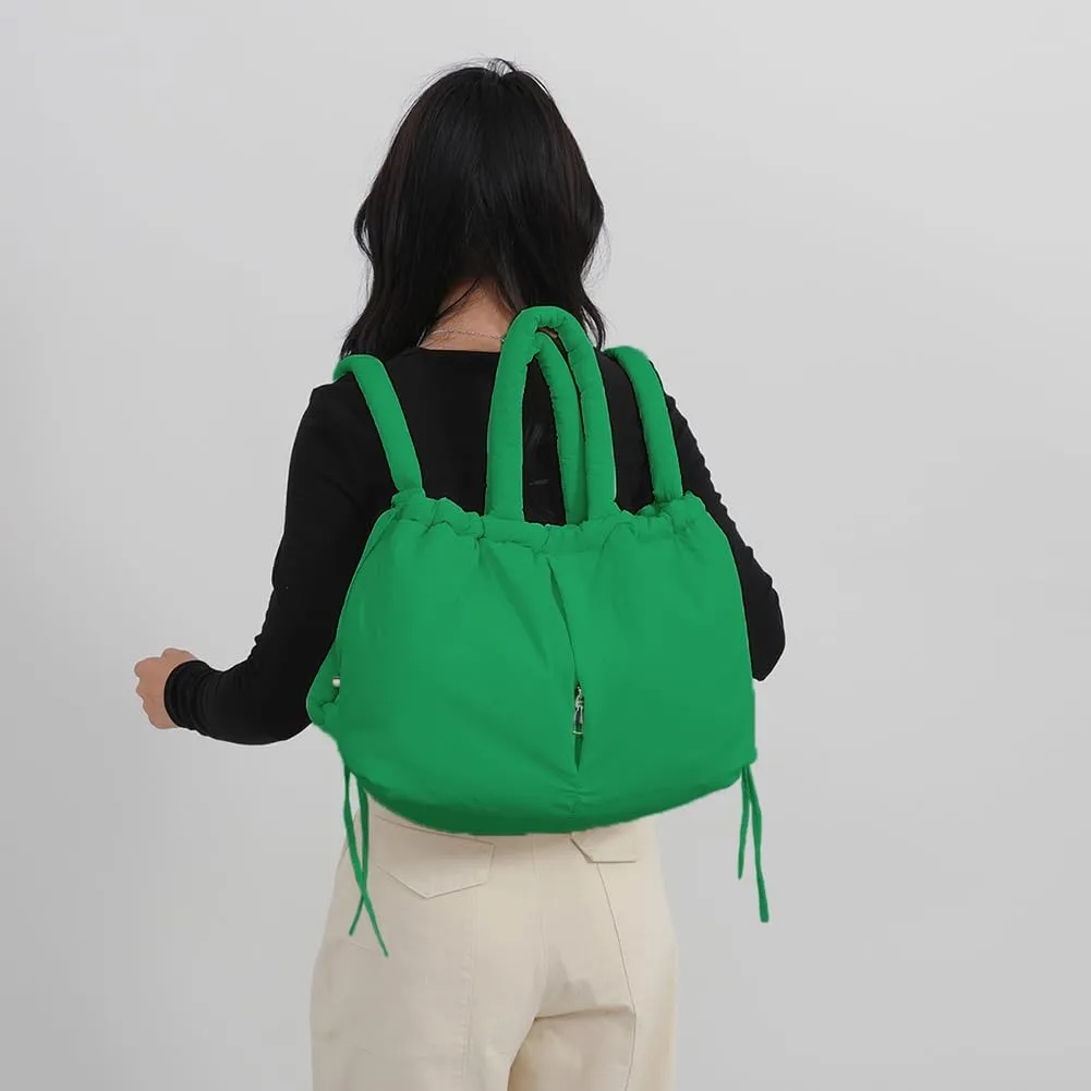 Puffer Tote Bag for Women Adjustable Strap Shoulder Bag Nylon Solid Crossbody Bag Large Capacity Puffy Purse for Sho