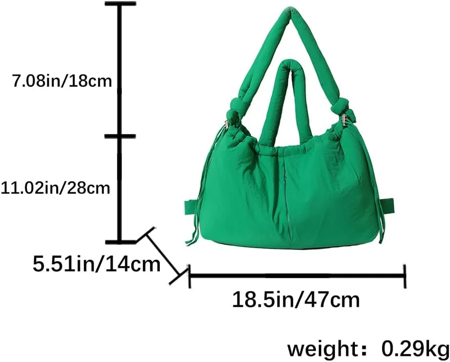 Puffer Tote Bag for Women Adjustable Strap Shoulder Bag Nylon Solid Crossbody Bag Large Capacity Puffy Purse for Sho