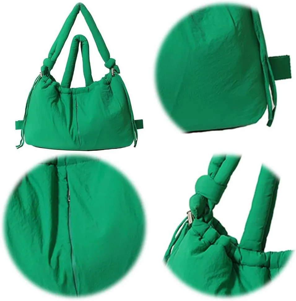 Puffer Tote Bag for Women Adjustable Strap Shoulder Bag Nylon Solid Crossbody Bag Large Capacity Puffy Purse for Sho