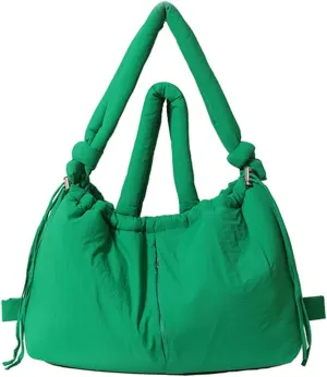 Puffer Tote Bag for Women Adjustable Strap Shoulder Bag Nylon Solid Crossbody Bag Large Capacity Puffy Purse for Sho