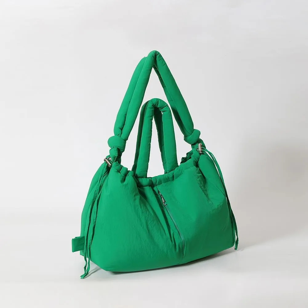 Puffer Tote Bag for Women Adjustable Strap Shoulder Bag Nylon Solid Crossbody Bag Large Capacity Puffy Purse for Sho