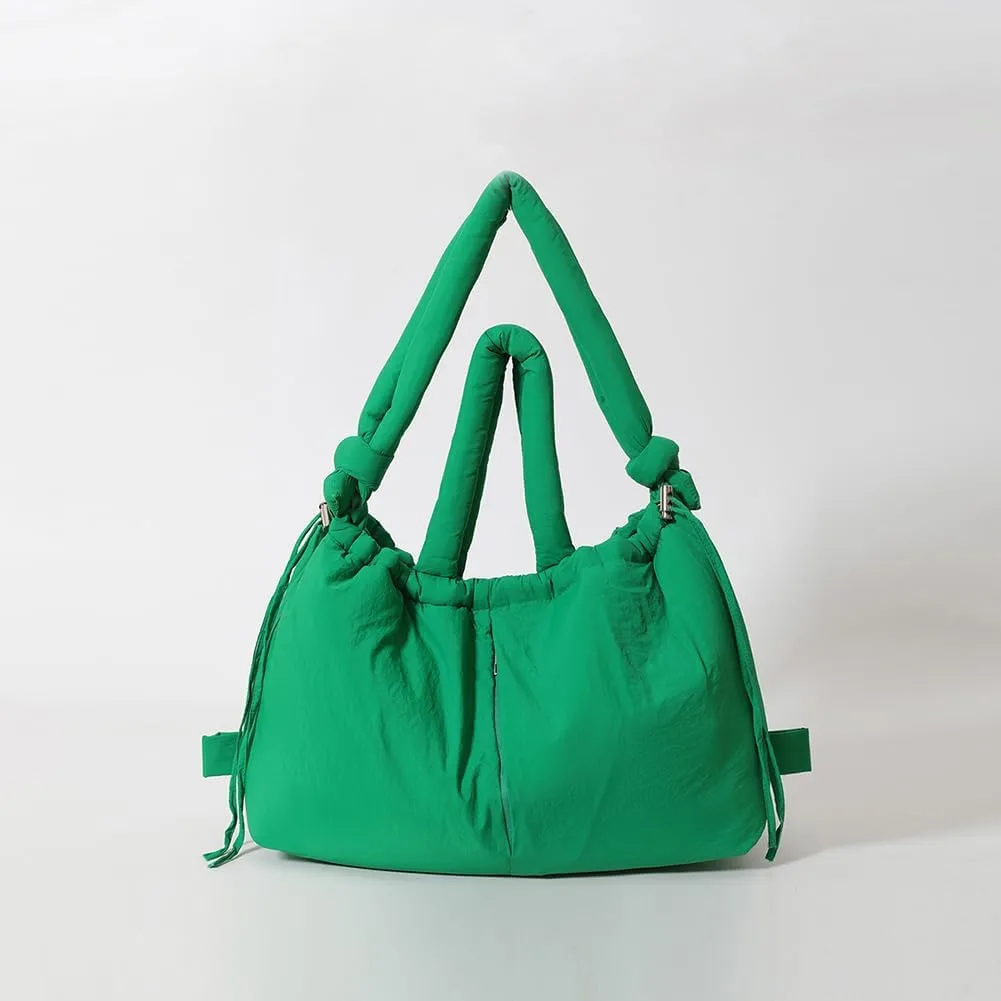 Puffer Tote Bag for Women Adjustable Strap Shoulder Bag Nylon Solid Crossbody Bag Large Capacity Puffy Purse for Sho