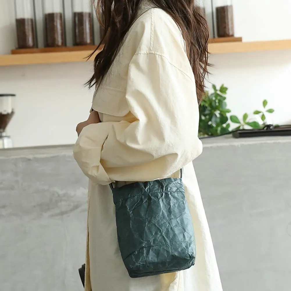 PVC Bucket Bag Women Slouchy Kraft Paper Hobo Bags Satchels Crescent Shoulder Bag Crossbody Purse Top-handle Tote Handbag