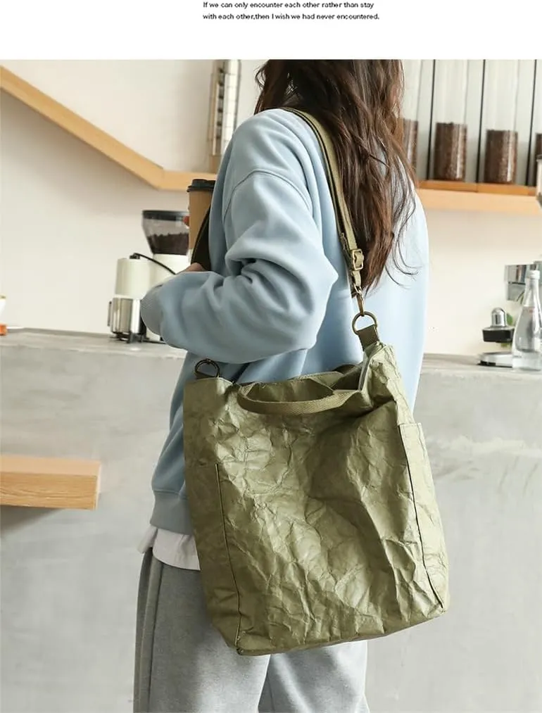 PVC Tote Bag Women Slouchy Kraft Paper Hobo Bags Satchels Crescent Shoulder Bag Crossbody Purse Top-handle Tote Handbag