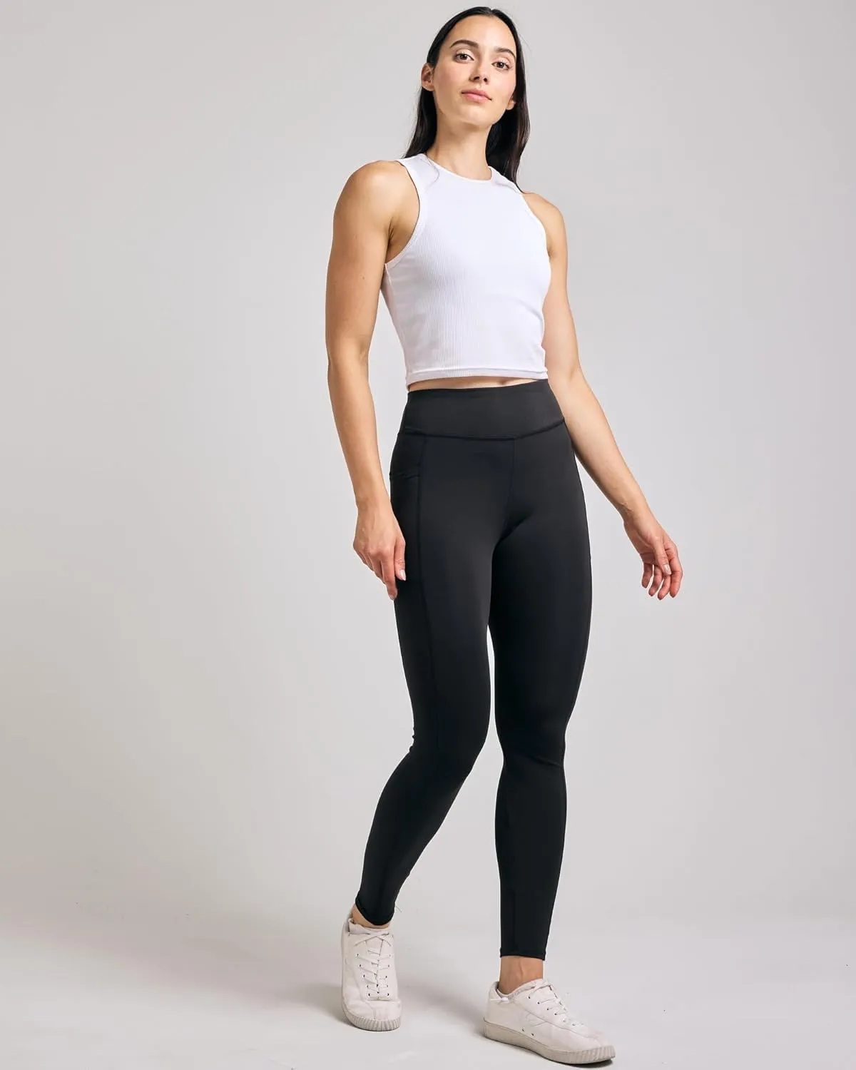 Real Essentials 4-Pack: Women's Full Length Fitted Athletic Yoga Performance Leggings with Pockets (Available in Plus Size)