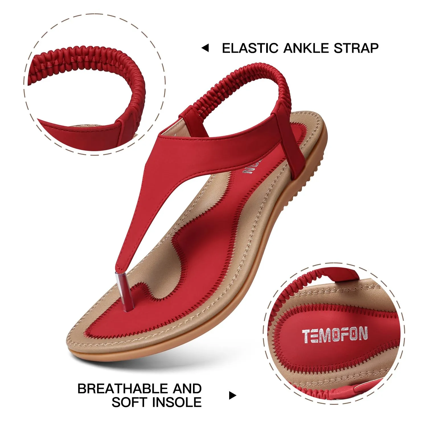 Red Cara Elastic Strappy Summer Sandals