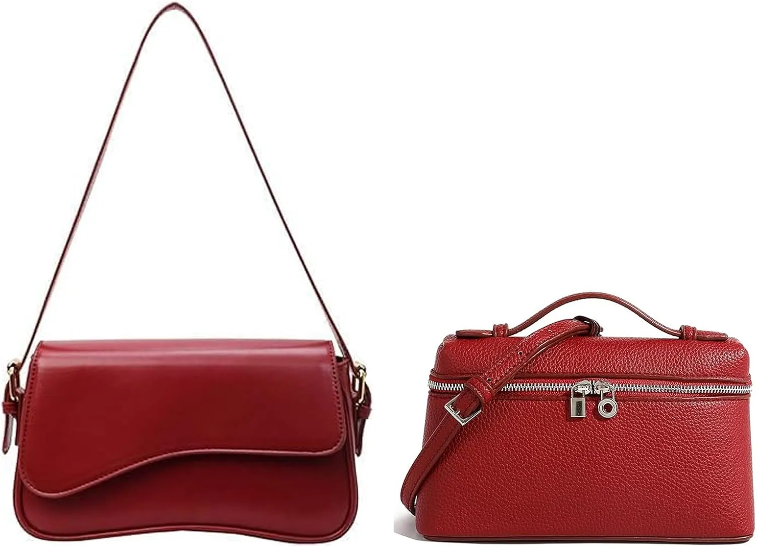 Red Shoulder Bag for Women Vegan Leather Hobo Bags Clutch Purse Tote HandBags Saddle Row Bag with Removable Strap