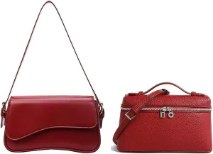 Red Shoulder Bag for Women Vegan Leather Hobo Bags Clutch Purse Tote HandBags Saddle Row Bag with Removable Strap