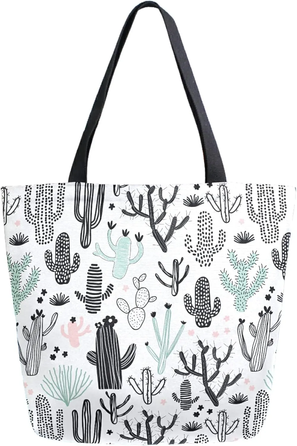 Retro Cactus Extra Large Canvas Shoulder Tote Storage Top Handle Bag for Gym Weekender Beach Travel Reusable Grocery Shopping