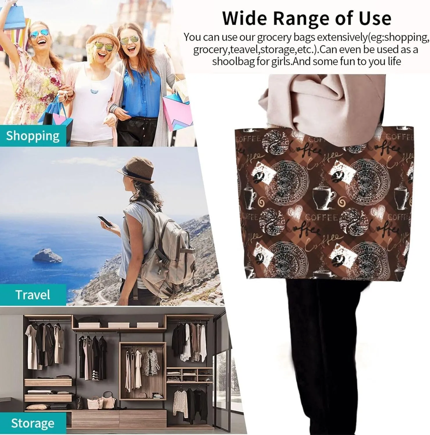 Retro Vintage Coffee Time Polygonal Women's Tote Bag Large Capacity Single Shoulder Bags Handbag for Shopping Work
