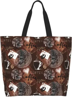 Retro Vintage Coffee Time Polygonal Women's Tote Bag Large Capacity Single Shoulder Bags Handbag for Shopping Work