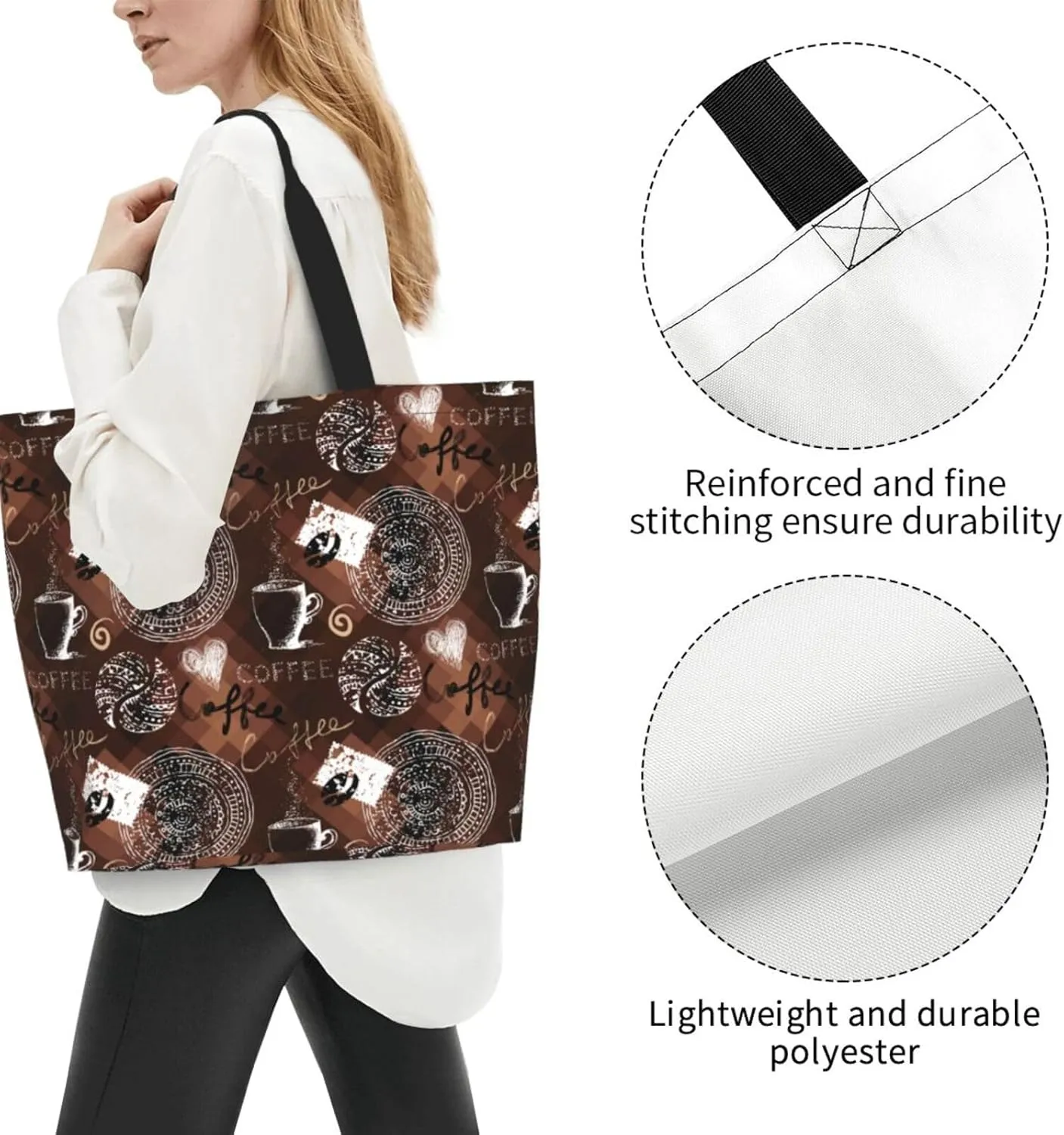 Retro Vintage Coffee Time Polygonal Women's Tote Bag Large Capacity Single Shoulder Bags Handbag for Shopping Work